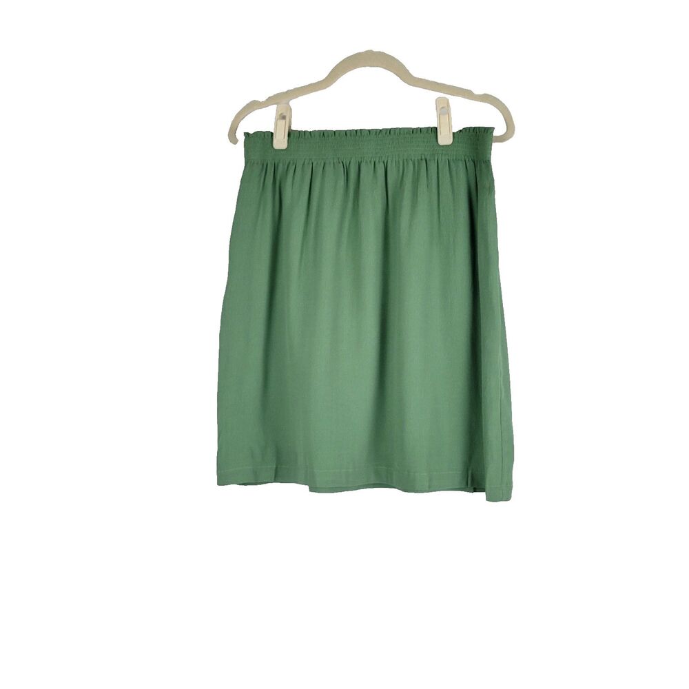 Tulip B Womens Size Large Smocked Waist Mini Skirt Sage Green Lined Textured NWT